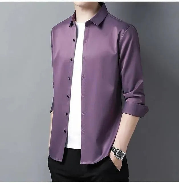 Men's Plus Size Silk Shirt-Men Shirts-LeStyleParfait