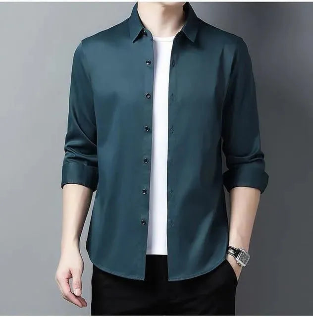 Men's Plus Size Silk Shirt-Men Shirts-LeStyleParfait