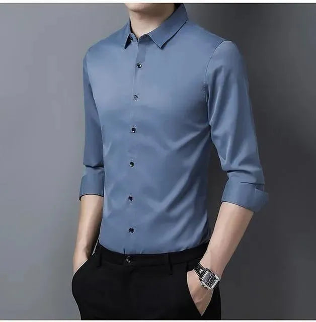 Men's Plus Size Silk Shirt-Men Shirts-LeStyleParfait