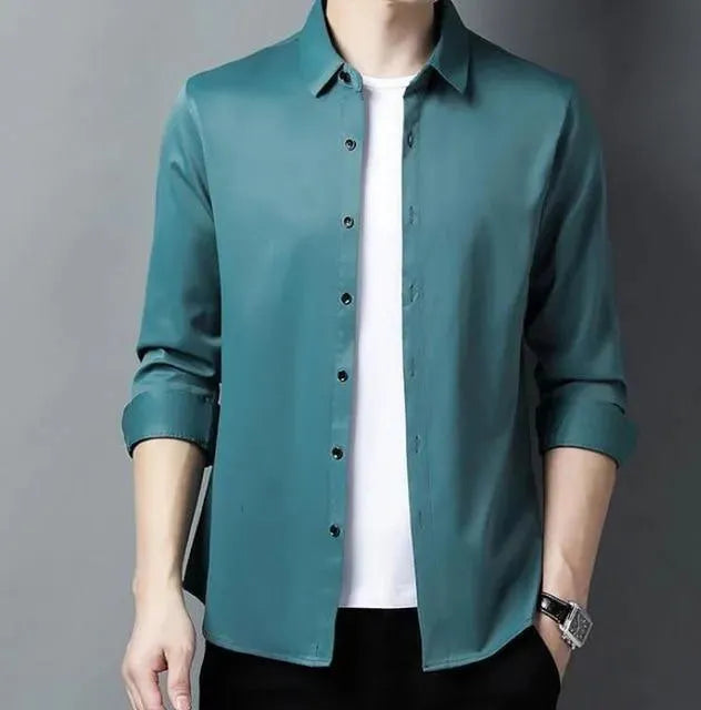 Men's Plus Size Silk Shirt-Men Shirts-LeStyleParfait