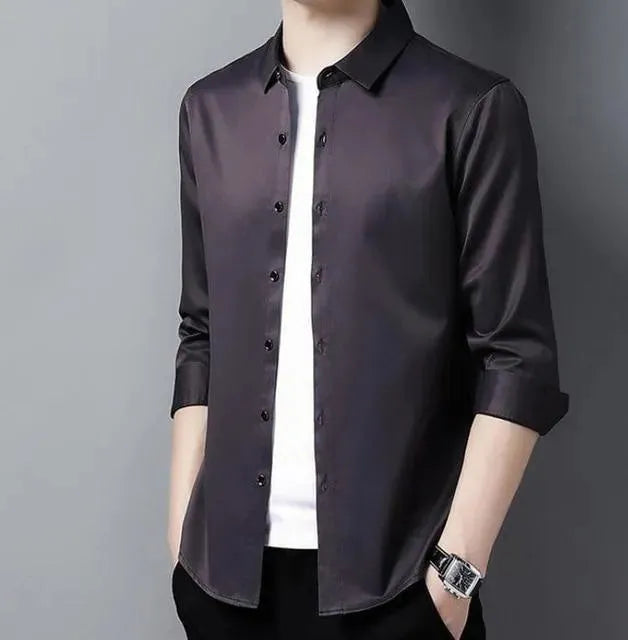 Men's Plus Size Silk Shirt-Men Shirts-LeStyleParfait