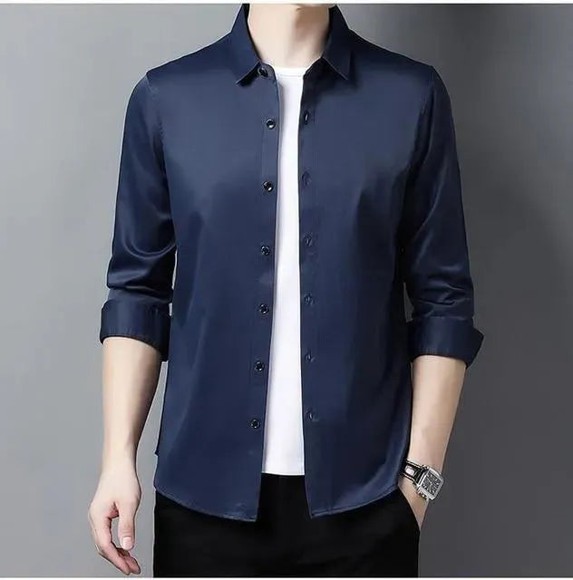 Men's Plus Size Silk Shirt-Men Shirts-LeStyleParfait