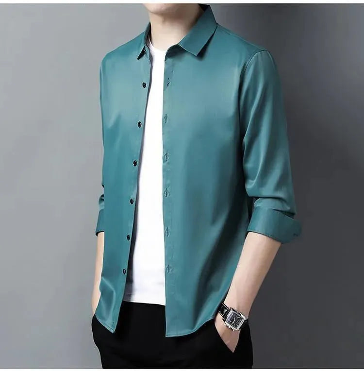 Men's Plus Size Silk Shirt-Men Shirts-LeStyleParfait