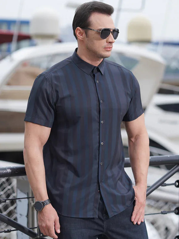 Men's Plus Size Striped Shirt-Men Shirts-LeStyleParfait