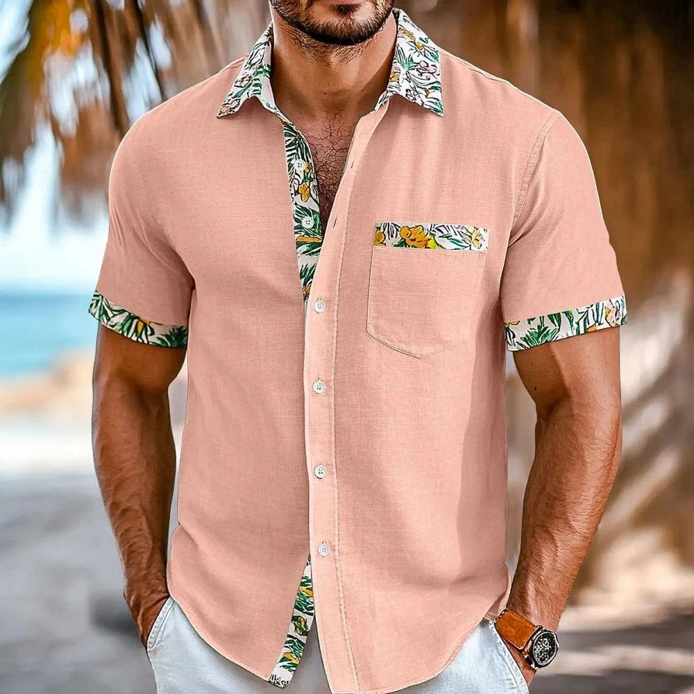 Men's Printed Patchwork Travel Shirt-Men Shirts-LeStyleParfait