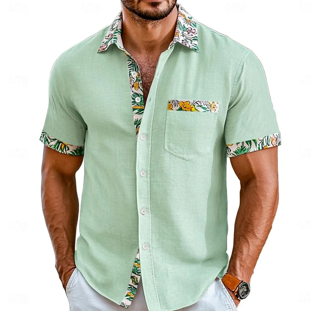 Men's Printed Patchwork Travel Shirt-Men Shirts-LeStyleParfait