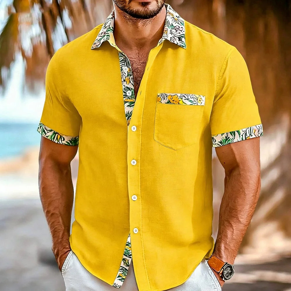 Men's Printed Patchwork Travel Shirt-Men Shirts-LeStyleParfait