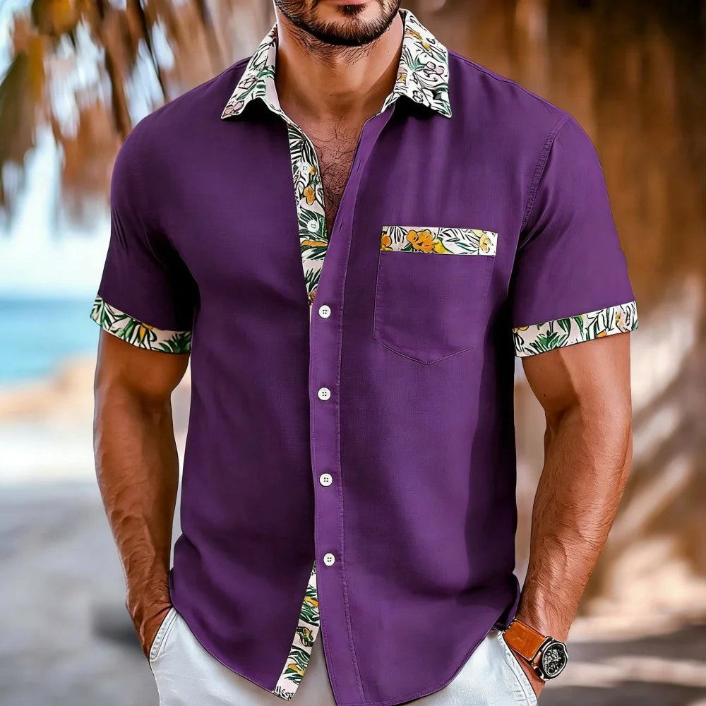 Men's Printed Patchwork Travel Shirt-Men Shirts-LeStyleParfait