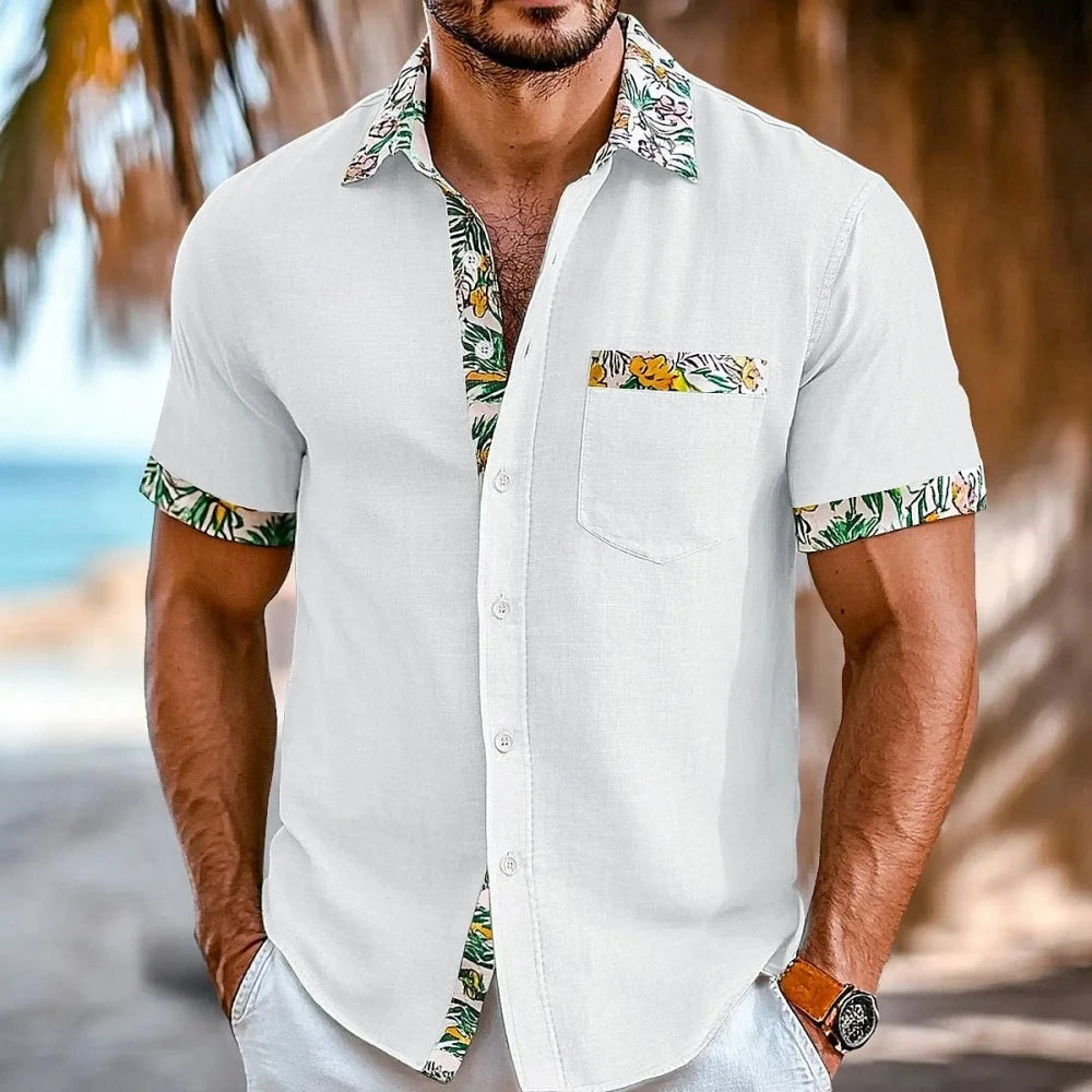 Men's Printed Patchwork Travel Shirt-Men Shirts-LeStyleParfait