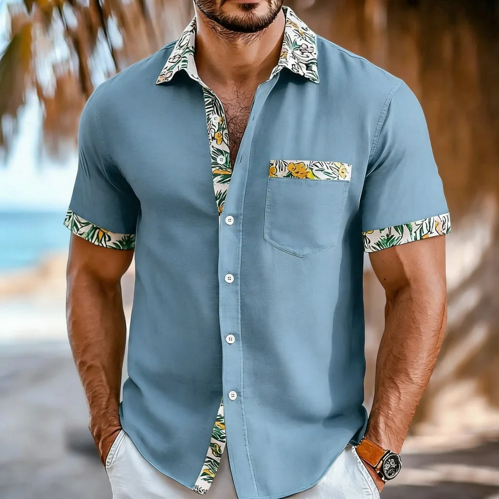 Men's Printed Patchwork Travel Shirt-Men Shirts-LeStyleParfait