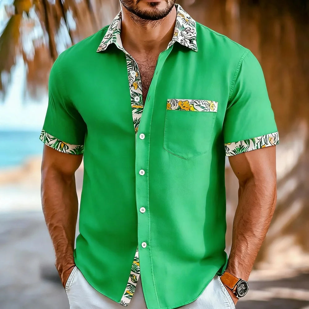 Men's Printed Patchwork Travel Shirt-Men Shirts-LeStyleParfait