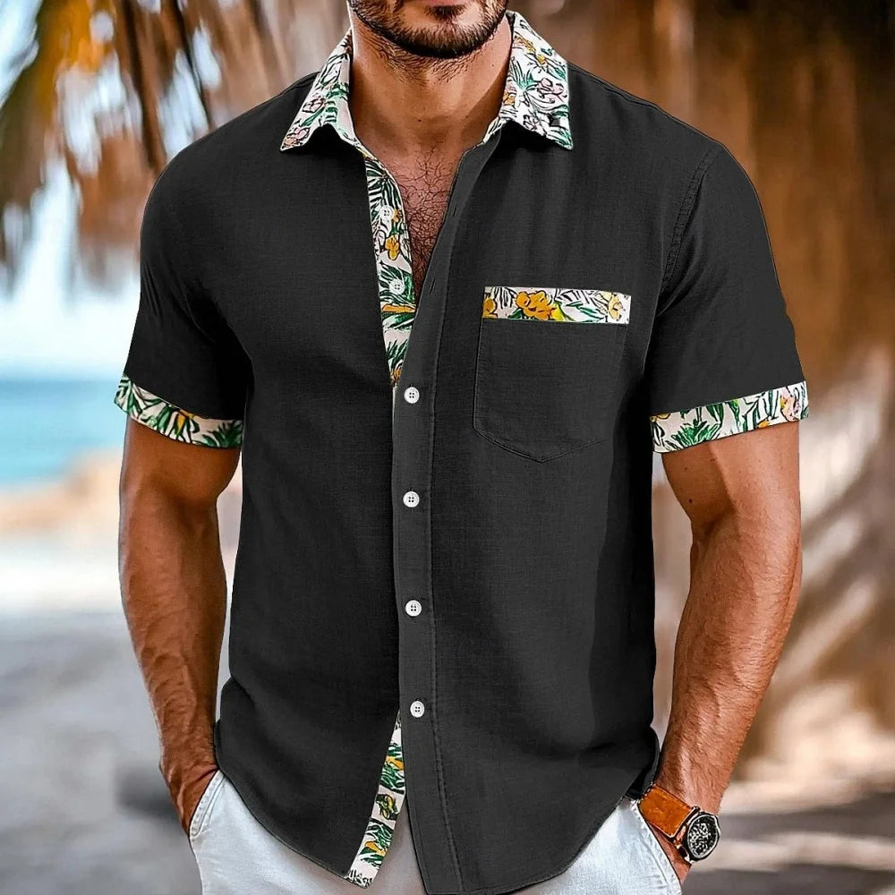 Men's Printed Patchwork Travel Shirt-Men Shirts-LeStyleParfait