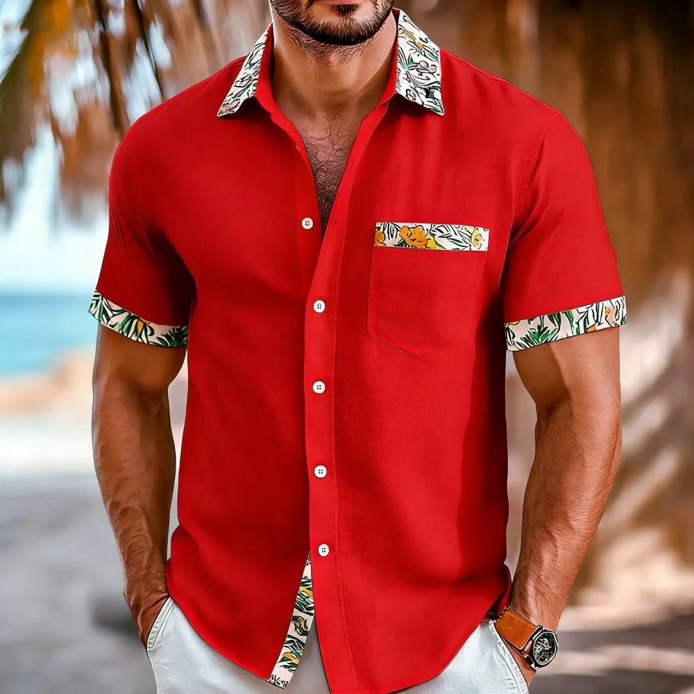 Men's Printed Patchwork Travel Shirt-Men Shirts-LeStyleParfait