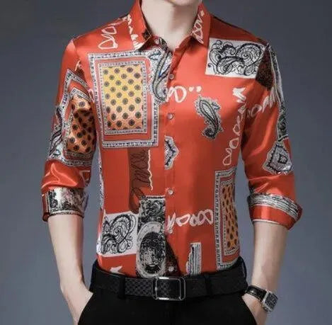 Men's Printed Silk Shirt-Men Shirts-LeStyleParfait