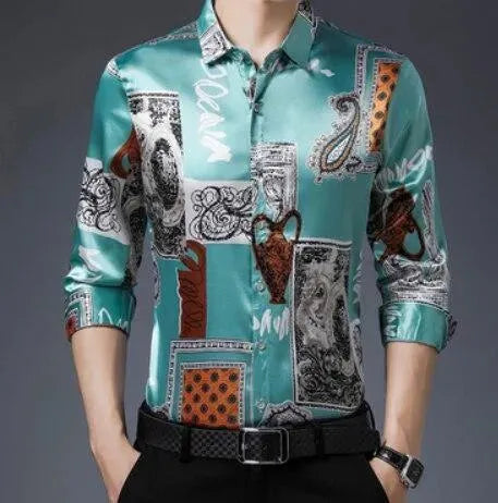 Men's Printed Silk Shirt-Men Shirts-LeStyleParfait