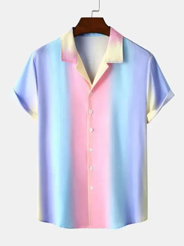 Men's Rainbow Short Sleeve Shirt-Men Shirts-LeStyleParfait