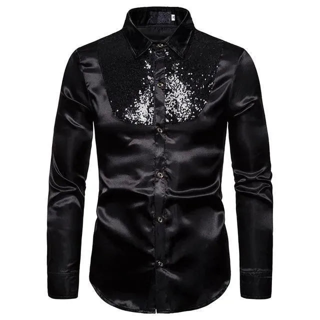 Men's Sequin Silk Shirt-Men Shirts-LeStyleParfait