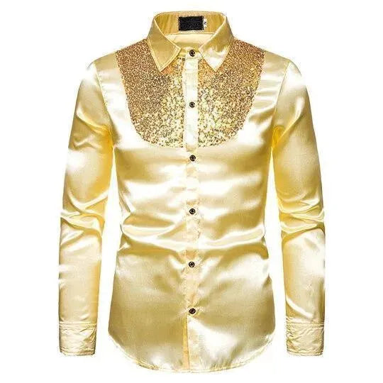 Men's Sequin Silk Shirt-Men Shirts-LeStyleParfait