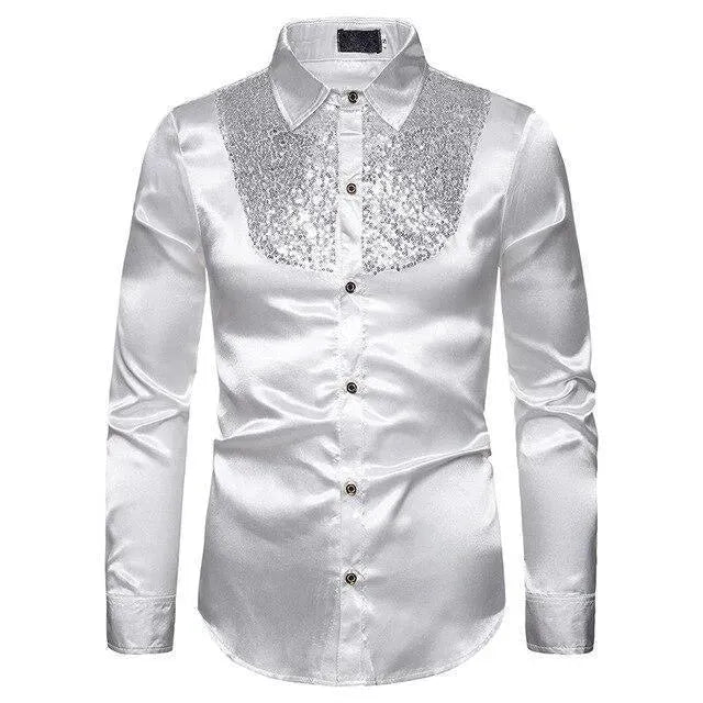 Men's Sequin Silk Shirt-Men Shirts-LeStyleParfait