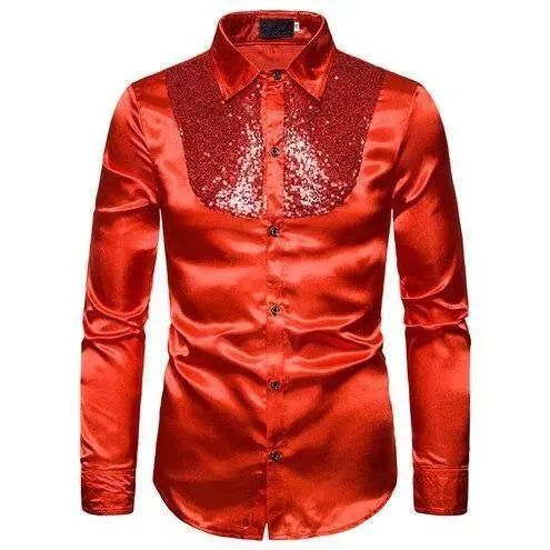 Men's Sequin Silk Shirt-Men Shirts-LeStyleParfait