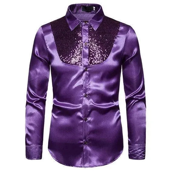 Men's Sequin Silk Shirt-Men Shirts-LeStyleParfait