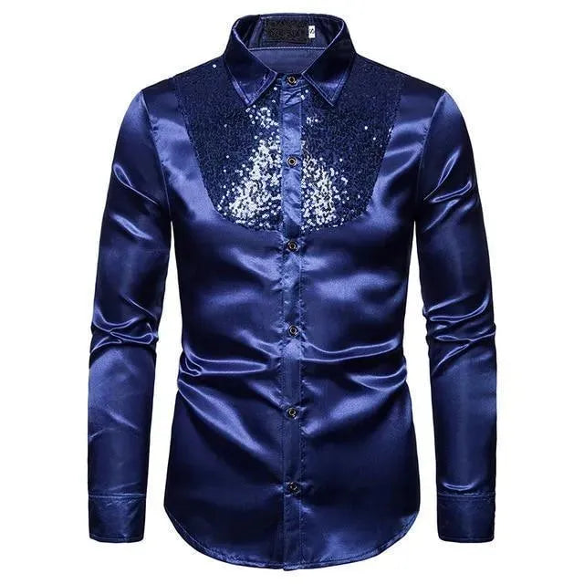 Men's Sequin Silk Shirt-Men Shirts-LeStyleParfait