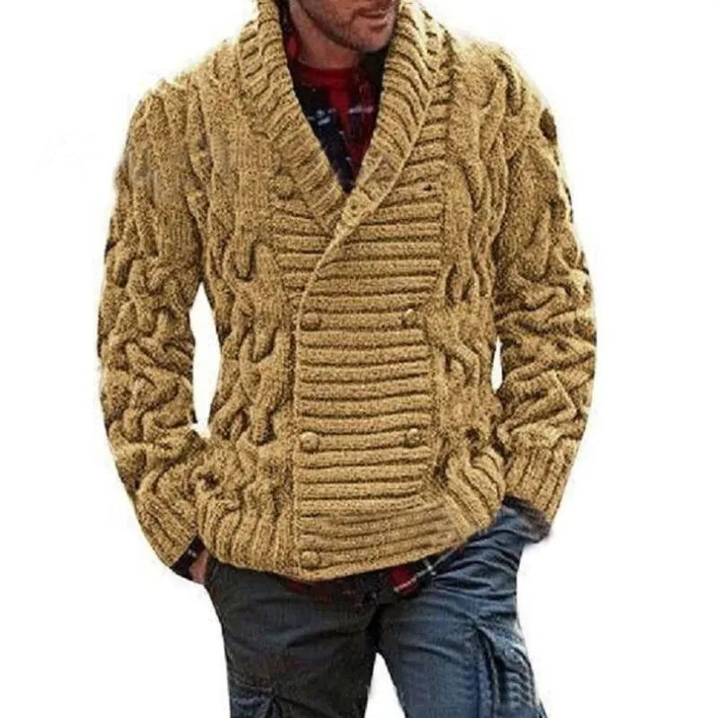 Men’s Shawl Collar Cable Knit Cardigan Sweater
