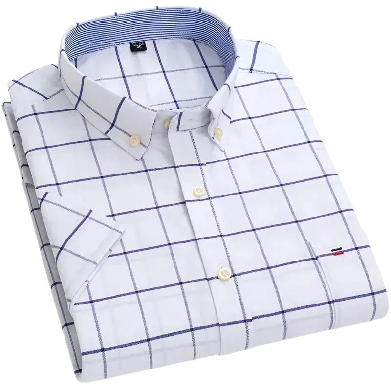 Men's Short Sleeve Check Shirt-Men Shirts-LeStyleParfait