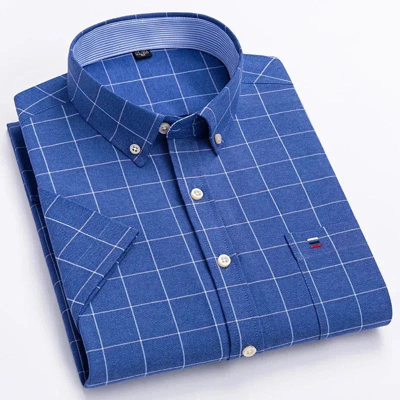 Men's Short Sleeve Check Shirt-Men Shirts-LeStyleParfait