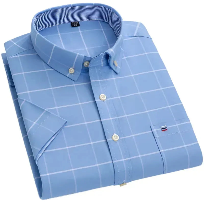 Men's Short Sleeve Check Shirt-Men Shirts-LeStyleParfait