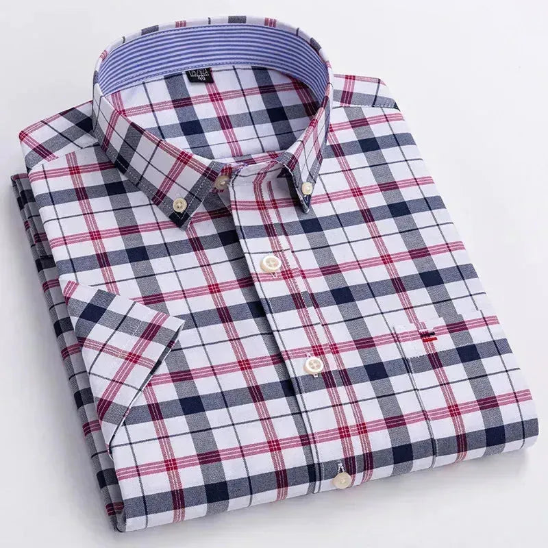 Men's Short Sleeve Plaid Shirt-Men Shirts-LeStyleParfait