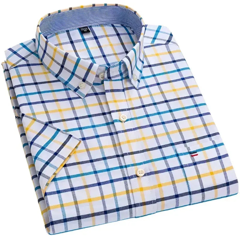 Men's Short Sleeve Plaid Shirt-Men Shirts-LeStyleParfait