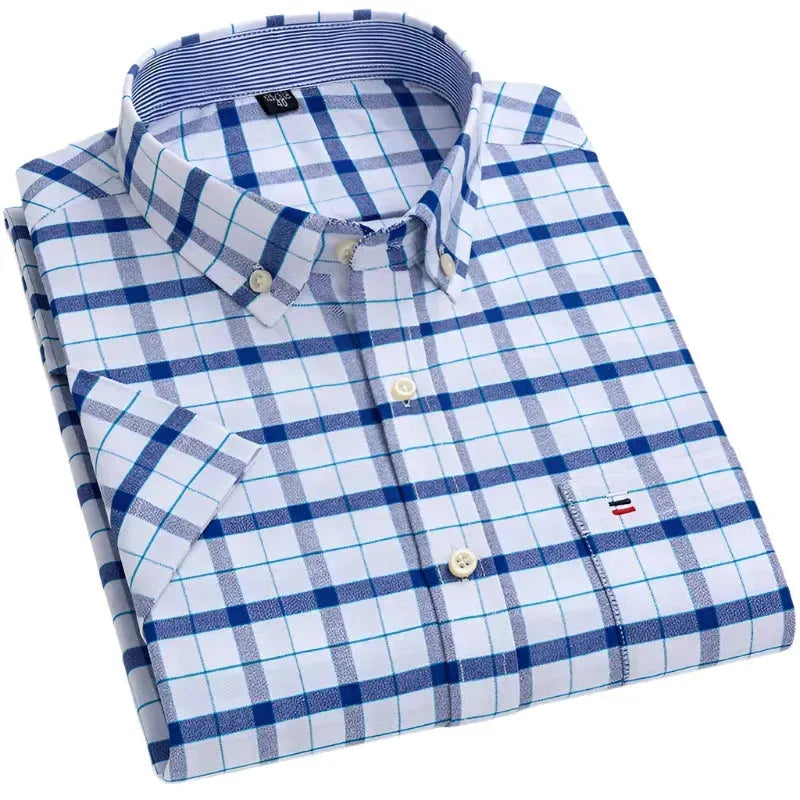 Men's Short Sleeve Plaid Shirt-Men Shirts-LeStyleParfait