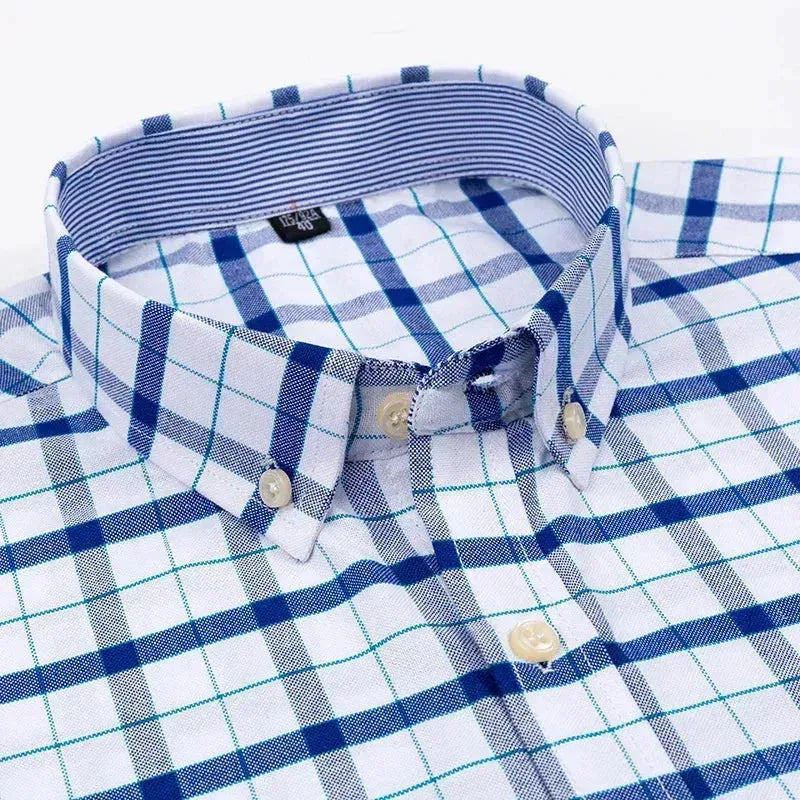 Men's Short Sleeve Plaid Shirt-Men Shirts-LeStyleParfait