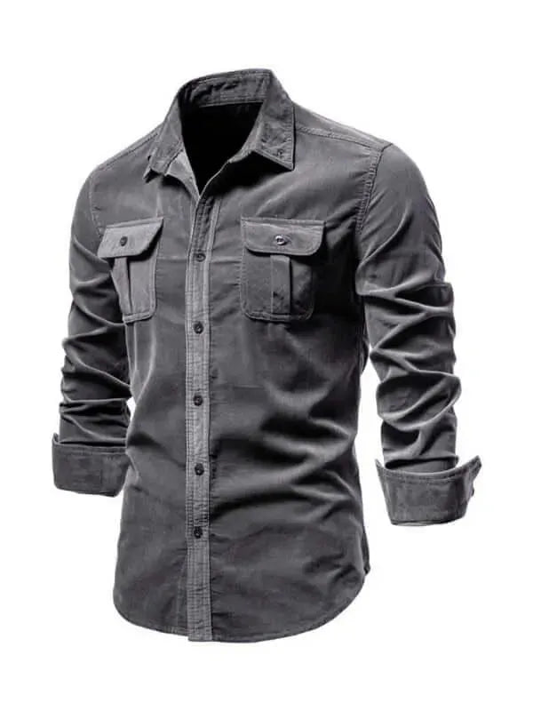 Men's Slim Fit Corduroy Shirt-Men Shirts-LeStyleParfait