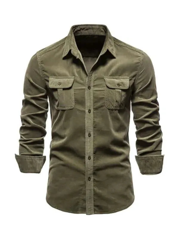 Men's Slim Fit Corduroy Shirt-Men Shirts-LeStyleParfait