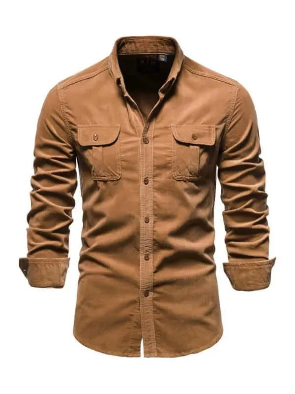 Men's Slim Fit Corduroy Shirt-Men Shirts-LeStyleParfait