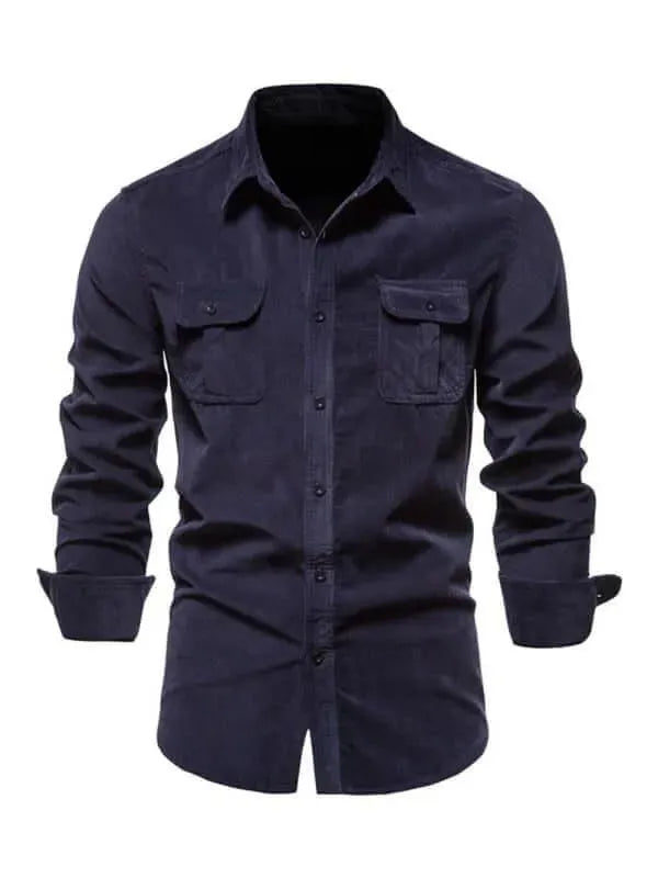 Men's Slim Fit Corduroy Shirt-Men Shirts-LeStyleParfait
