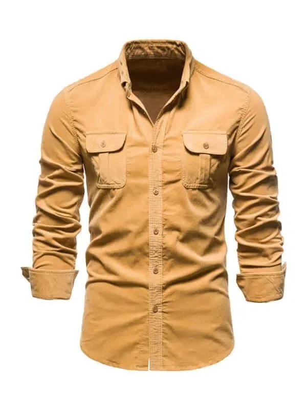 Men's Slim Fit Corduroy Shirt-Men Shirts-LeStyleParfait