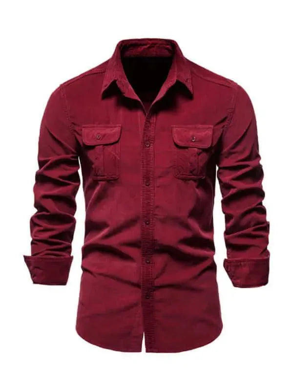 Men's Slim Fit Corduroy Shirt-Men Shirts-LeStyleParfait