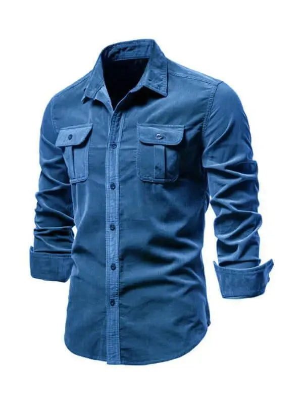 Men's Slim Fit Corduroy Shirt-Men Shirts-LeStyleParfait