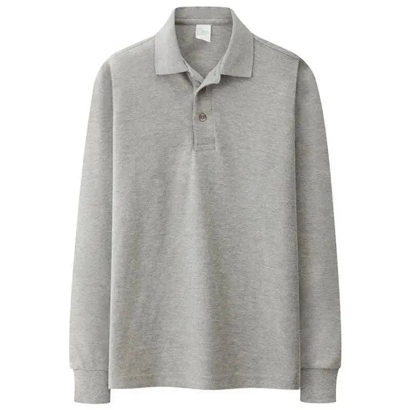 Men's Solid Long Sleeve Polo Shirt-Men Shirts-LeStyleParfait