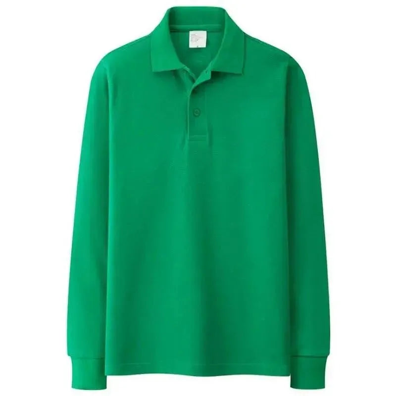 Men's Solid Long Sleeve Polo Shirt-Men Shirts-LeStyleParfait