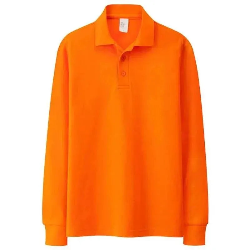 Men's Solid Long Sleeve Polo Shirt-Men Shirts-LeStyleParfait