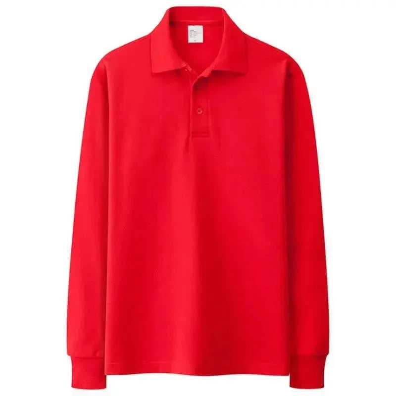 Men's Solid Long Sleeve Polo Shirt-Men Shirts-LeStyleParfait