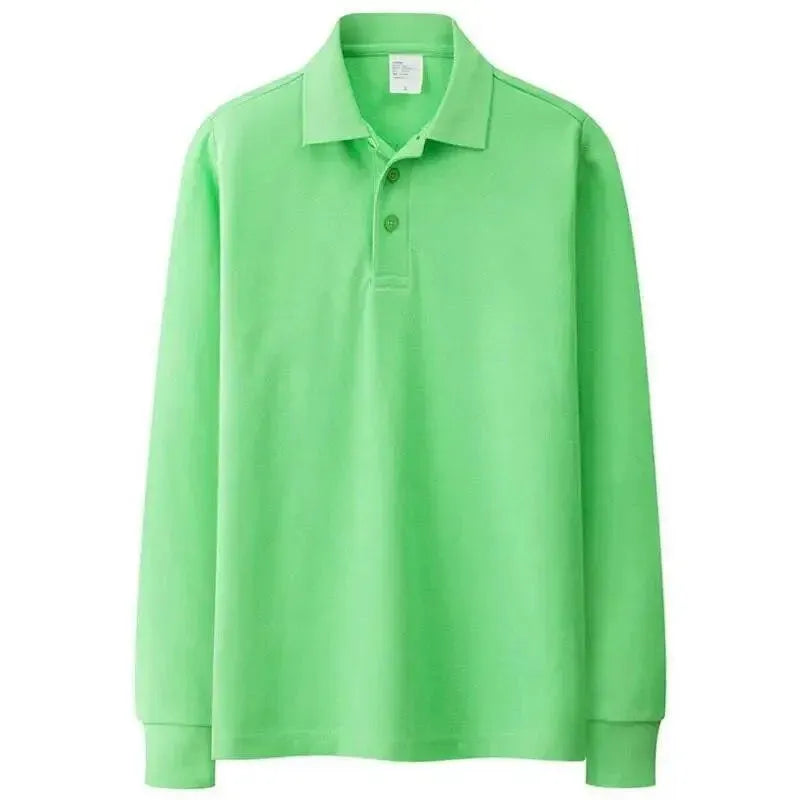 Men's Solid Long Sleeve Polo Shirt-Men Shirts-LeStyleParfait