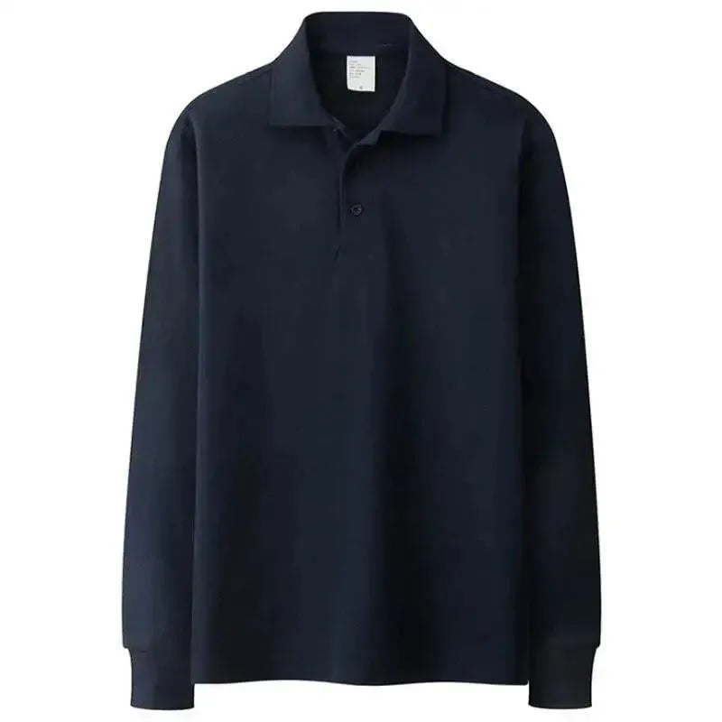 Men's Solid Long Sleeve Polo Shirt-Men Shirts-LeStyleParfait