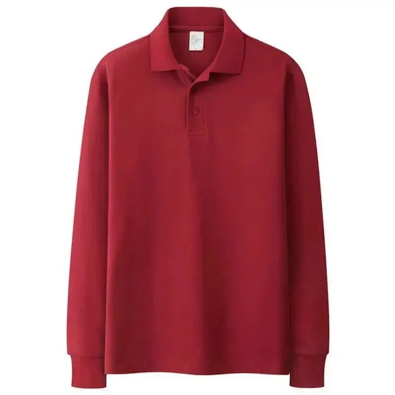 Men's Solid Long Sleeve Polo Shirt-Men Shirts-LeStyleParfait