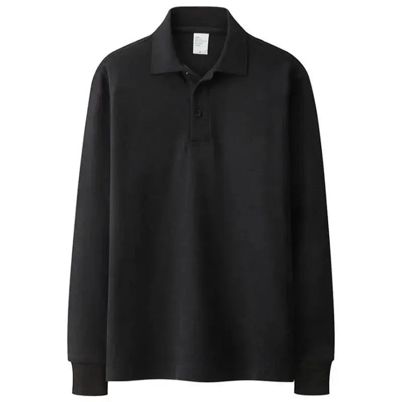 Men's Solid Long Sleeve Polo Shirt-Men Shirts-LeStyleParfait