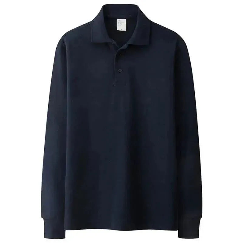 Men's Solid Long Sleeve Polo Shirt-Men Shirts-LeStyleParfait